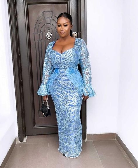 Latest Owambe Style 2021: Superb Aso Ebi Fabrics with different Colors and Styles - Ladeey Lace Gown Styles 2023, Sequence Lace Asoebi Styles, Latest Lace Gown Styles, Native Outfits, 18th Birthday Outfit, Nigerian Dress, African Weddings, African Attire Dresses, Yoruba Wedding