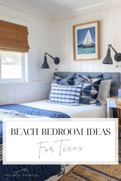 Looking for teen bedroom ideas for boys? Within this comprehensive guide, we'll show you how to create the beach bedroom their dreams! #teenbeachroom #teenbeachbedroom #teenbedroomideas #teenboybedroom Boys Ocean Bedroom, Beach Bedroom Ideas For Teens, Teen Beach Bedroom, Coastal Boys Bedroom, Boys Beach Bedroom, Men’s Coastal Bedroom, Teen Beach Room, Teen Bedroom Ideas For Boys, Coastal Kids Bedroom