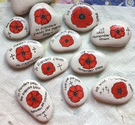 Poppy Rock Painting, Indigenous Remembrance Day Art, Remembrance Crafts, Poppy Art Remembrance Day, Grade 3 Remembrance Day Art, Poppy Painted Stones, Brownies Activities, Flower Rocks, Reuse Containers