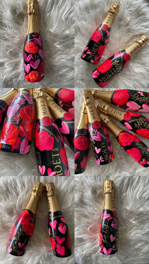 Painted Champagne Bottles, Bridal Balloons, Custom Champagne Bottle, Makeup Boxes, Murals Home, Engagement Balloons, Bottle Decorations, Mini Champagne Bottles, Box Bridesmaid