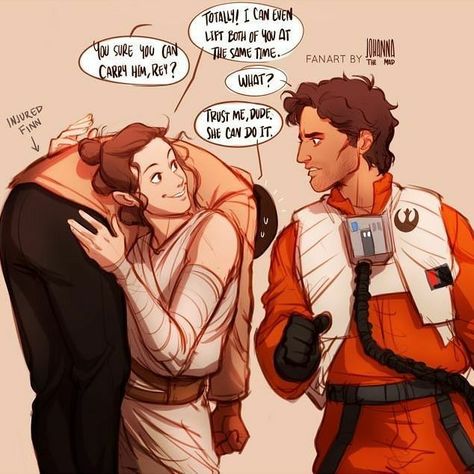 Rey, Finn and Poe Star Wars Rey And Finn, Finnrey Fanart, Rey X Finn, Johanna The Mad, Finn Poe, Dark Vader, Happy Star Wars Day, Star Wars Character, Dark Vador