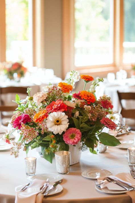 Make your wedding day magical with over 60 stunning zinnia bouquets! These bouquets are perfect for brides who want to add a touch of charm and beauty. Explore all the options to find the bouquet that’s right for you! #magicalwedding #zinniabouquets #weddingplanning Zenia Flower, Zinnia Bridal Bouquet, Zinnia Wedding Flowers, Zinnia Bouquet, Outdoor Wedding Backdrops, Eucalyptus Wedding Bouquet, Garden Archway, Harvest Celebration, Colorful Arrangements