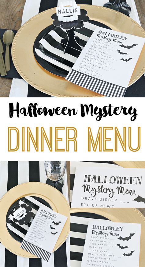 Halloween Mystery Dinner Party | Free Printable Menu for a Mystery Halloween Dinner Mystery Dinner Menu Ideas, Halloween Mystery Dinner, Menu Halloween, Free Printable Menu, Dinner Menu Ideas, Mystery Dinner Party, Halloween Mystery, Halloween Printables Free, Mystery Dinner