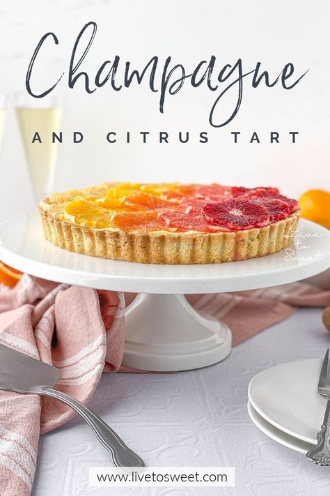 This Champagne Citrus Tart is filled with champagne pastry cream and topped with a rainbow of champagne-glazed citrus! It's a mimosa in dessert form! Winter Fruit Desserts, Champagne Dessert Recipes, Champagne Desserts, Easter Dessert Bars, Champagne Recipes, Citrus Tart, Wisteria Wedding, Spring Recipes Dessert, Winter Dessert