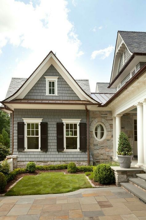 Sw 3026 kings canyon Escape Gray Exterior House, Stone And Shake Siding Exterior, Exterior Paint Colours, England Architecture, Grey Exterior House Colors, White Farmhouse Exterior, Best Exterior Paint, Craftsman Homes, Farmhouse Exterior Design