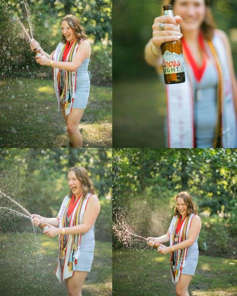 you’ve heard of a champagne spray but have you heard of a coors light spray? also i’m not close to done posting grad photo so strap in Champagne Spray Graduation Photo, Grad Photo Champagne, Grad Pics Champagne, Graduation Champagne Picture, College Graduation Pictures Champagne, Unique College Graduation Pictures, Beer Pictures, College Graduation Pictures, Coors Light