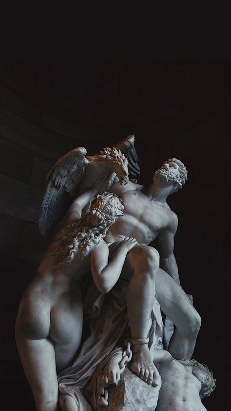 Prometheus Wallpaper, Greek Mythology Background, Wallpaper Greek Mythology, Greek Gods Wallpaper Iphone, Mythology Background, Greek Gods Wallpaper Aesthetic, Greek Wallpaper, Greek God Sculptures, Angel Sculpture Art