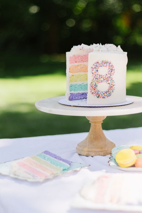 Pastel Rainbow Birthday Party Ideas, Cloud 9 Birthday Party Ideas Cake, Rainbow Theme First Birthday Girl, 8 Birthday Party Ideas For Girl, 8th Birthday Party Girl Themes, 8th Birthday Cake Girl, Girls 8th Birthday Cake, Girls 9th Birthday Party Ideas, 8th Birthday Party Girl