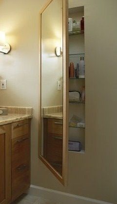 I thought this was a good idea. I wish I had this. Creative Bathroom Storage Ideas, Diy Bathroom Storage, Creative Bathroom, Bad Inspiration, Decor Baie, Mirror On The Wall, Small Bathroom Storage, Length Mirror, Full Length Mirror