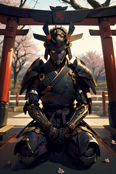 Samurai Statue, Mecha Samurai, Mecha Armor, Plum Blossom Tree, Torii Gate, Blossom Tree, Blossom Trees, Depth Of Field, Plum Blossom