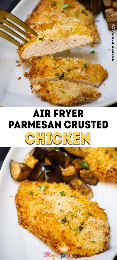 A perfect balance between tender on the inside and crunch on the outside, this recipe of parmesan crusted chicken with mayo made in the air fryer is quick and easy, it will only take you 15 minutes, and is all flavor. Parmesan Crusted Chicken With Mayo, Chicken With Mayo, Air Fryer Parmesan Crusted Chicken, Easy Parmesan Crusted Chicken, Air Fryer Recipes Chicken Breast, Parmesan Crusted Chicken Recipe, Parmesan Chicken Tenders, Crusted Chicken Breast, Air Fryer Recipes Appetizers