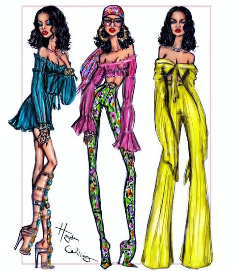 #Rihanna looks from the #WildThoughts music video. | Flickr Hayden Williams Illustrations, Hayden Williams Fashion, Wild Thoughts, Rihanna Looks, 2000s Fashion Trends, Hayden Williams, Fashion Clipart, Fashion Design Collection, Sketches Dresses