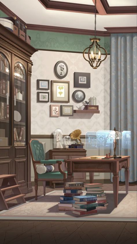 Game: Tears of Themis Dark Academia Office, Tears Of Themis, Anime House, Neon Room, Scenery Background, Visual Aesthetics, Office Room, Study Room, Bedroom Inspo