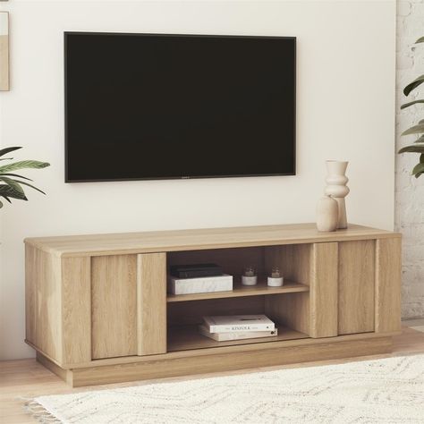 Mr. Kate Greenwich TV Stand for TVs up to 65" - Bed Bath & Beyond - 38320048 Light Wood Tv Console, Low Tv Stand Decor Living Room, Living Room With Tv Stand, Tv Console Styling, Media Stands, Scandi Minimalist, Apartment Finds, Minimalist Cottage, Target Tv Stand