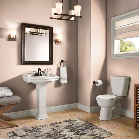 BEHR ULTRA 1 gal. #MQ3-39 Sweet Pastel Satin Enamel Interior Paint and Primer in One-775001 - The Home Depot Behr Marquee Paint, Bathroom Wall Colors, Small Bathroom Paint, Warm Bathroom, Behr Premium Plus, Behr Marquee, Bathroom Paint Colors, Bathroom Color, Paint Primer