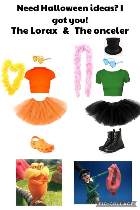 Lorax Duo Costume, Tv Show Duo Costumes, Dou Customs Halloween, Duo Halloween Costumes Bff Teens, Dou Halloween Fits, Disney Duos Characters, Bestie Halloween Costumes For 2, Iconic Halloween Costumes Duo, Costume Ideas For 2 Friends