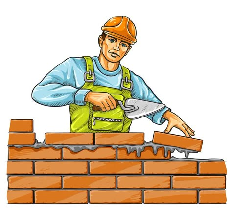 Builder man with derby tool building a brick wall. Illustration , #AD, #derby, #tool, #Builder, #man, #wall #ad Building A Brick Wall, Crown Clip Art, Free Cartoon Characters, Industrial Background, Snape Harry Potter, Ancient Greek Gods, Object Oriented Programming, A Brick Wall, Free Cartoons