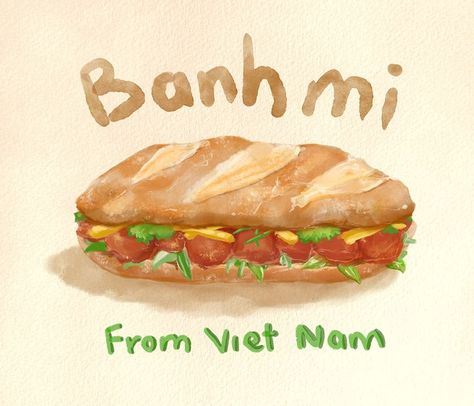 Handheld Meals, Ks Logo, Drinks Art, Vietnamese Sandwich, Vietnamese Street Food, Bahn Mi, Food Illustration Art, Bao Bao, Street Foods