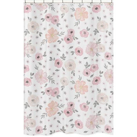 Easy Bathroom Makeover, Grey And White Bathroom, Bath Shower Curtain, Floral Crib Bedding, Pink Bathroom Decor, Floral Bathroom, Floral Shower Curtain, Sweet Jojo Designs, Floral Shower Curtains