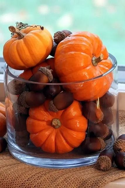 Cozy Acorn Decor Ideas For Your Interiors Acorn Decor, Acorn Decorations, Fall Acorns, Acorn Crafts, Fall Decorating, Glass Ideas, Pumpkins, Fall Decor, Decor Ideas