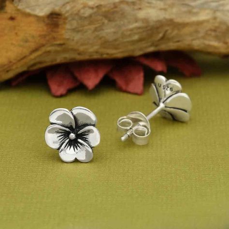 Flower Symbolism, Soft Solder, February Birth Flowers, Jewelry Flowers, Pansies Flowers, Art Earrings, Dope Jewelry, Flower Studs, Sterling Silver Studs