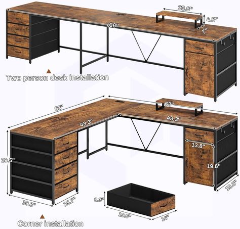 Amazon.com: SEDETA L Shaped Desk, 63" Computer Desk with 5 Drawer & Power Outlet, Long Home Office Desk or Corner Desk, L Shaped Corner Desk with Monitor Shelf, Storage Cabinet, Rustic Brown : Home & Kitchen Long Home Office, U Shaped Gaming Desk, Gaming Desk With Drawers, Gaming Desk With Storage, L Shaped Office Desk, Monitor Shelf, L Shaped Corner Desk, Entry Furniture, Home Office Computer Desk