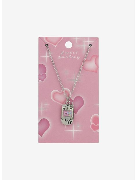 Sweet Society Cat Flip Phone Pendant Necklace | Hot Topic Sweet Society Jewelry, Friend Necklaces For 2, Sweet Society, Hawaii Girl, Phone Necklace, Ash Jewelry, Phone Pendant, Clothing Y2k, Speed Dial