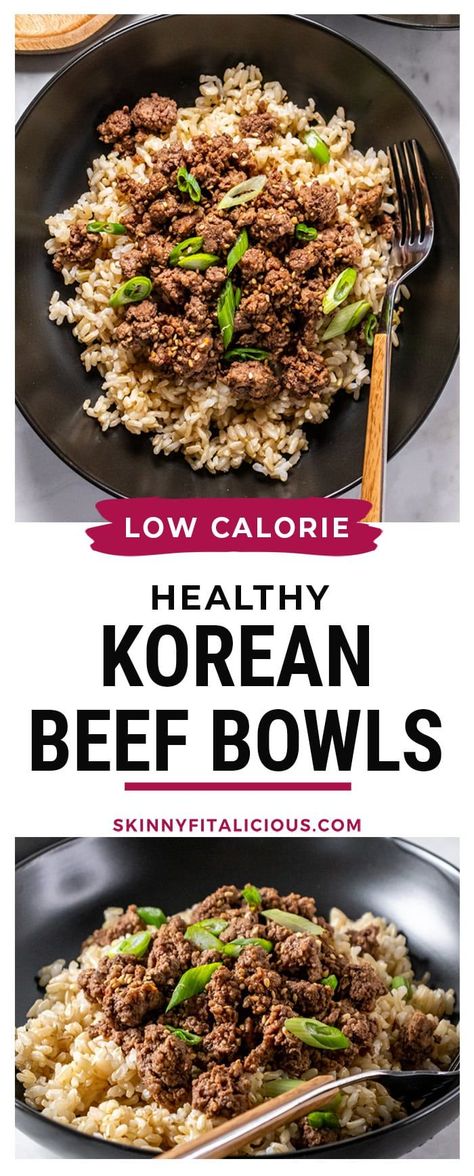 Korean Beef Bowl Meal Prep, Low Calorie Dinner Beef, Low Calorie Beef Recipes Healthy Eating, Korean Ground Chicken Bowl, Healthy Low Calorie Chicken Recipes, Healthy Low Calorie Asian Recipes, Low Calorie Ground Beef Recipes For Dinner, Beef Low Calorie Recipes, Low Fat Beef Recipes Dinners