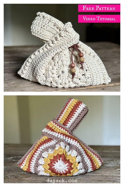 Sunburst Knot Bag Free Crochet Pattern and Video Tutorial Crocheted Purses, Crochet Boho Bag, Men Crochet, Knot Bag, Clothes Tutorial, Crochet Bag Pattern Free, Bag Pattern Free, Crochet Pouch, Crochet Market Bag