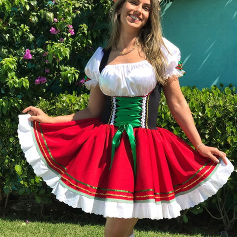 ROUPA TIPICA SEM AVENTAL no Elo7 | DALILI STORE (A2C2A1) German Costume, Oktoberfest Costume, Model Looks, Beer Festival, Cute Costumes, Fashion 2020, Pretty Dresses, Cheer Skirts, Pin Up