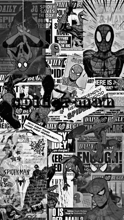 Spiderman Newspaper, Spiderman Black And White, Black And White Spiderman, Newspaper Tattoo, White Spiderman, Newspaper Wallpaper, Spider Man Wallpaper, Spiderman Black, Black And White Spider