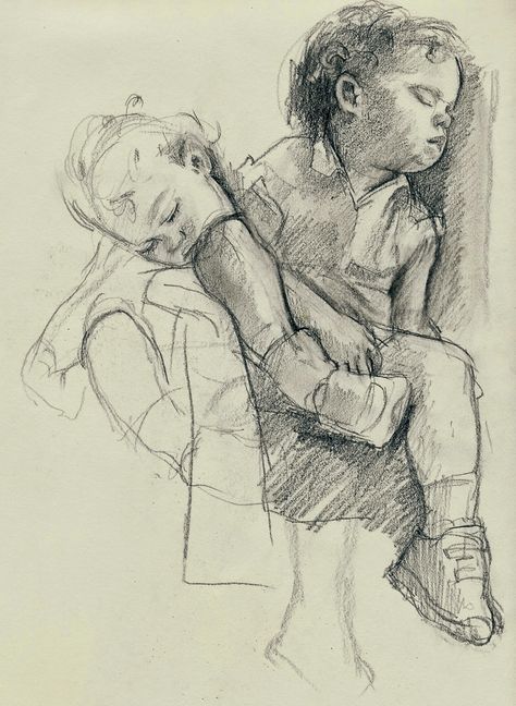 Ink Portrait, Children Sketch, Sketchbook Drawings, Figure Sketching, Portrait Sketches, Art Drawings Sketches Creative, A Pencil, Kids Sleep, Anatomy Art