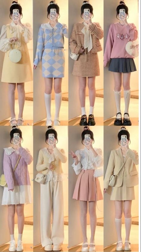 Date Outfit Cute Korean, Kawaii College Outfit, Korean Pastel Outfits, Peony Aesthetic, 2000s Japanese Fashion, Outfit Korean Style, Simple Style Outfits, Street Outfits, Clothes Korean Style