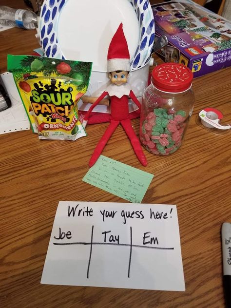 Elf In The Shelf Return Ideas, Elf On The Shelf Sour Patch Kids, Elf On The Shelf Ideas Candy, Christmas In July Elf On The Shelf, Elf On The Shelf Bluey, Elf On The Shelf Returns Ideas Funny, Elves Return Ideas, Elf On The Shelf Preschool Classroom, Elf On Shelf Ideas For Kids