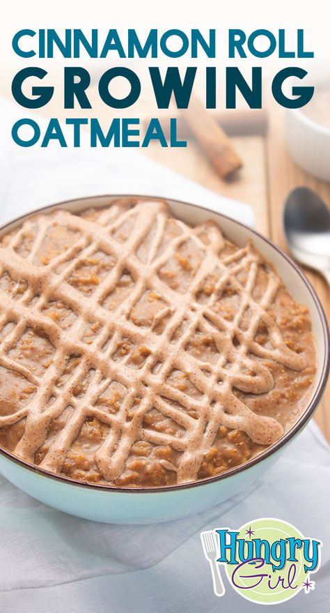 Cinnamon Roll Growing Oatmeal + More Healthy Oatmeal Recipes | Hungry Girl Growing Oatmeal, Cinnamon Roll Oatmeal, Healthy Oatmeal Recipes, Hungry Girl Recipes, Healthy Food Facts, Hungry Girl, Healthy Oatmeal, Diet Vegetarian, Oatmeal Recipes