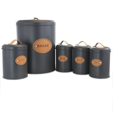 Free 2-day shipping. Buy MegaChef Kitchen Food Storage and Organization 5 Piece Canister Set in Grey at Walmart.com Coffee Sugar Cookies, Cookie Storage, Food Storage Organization, Kitchen Canister Set, Metal Canisters, Bread Bin, Coffee Canister, Kitchen Food Storage, Storage Canisters