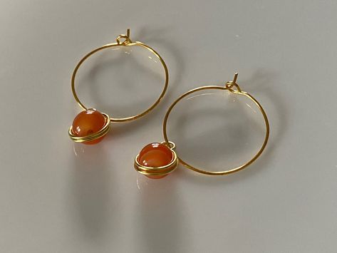 Orange Earrings Aesthetic, Christmas Gift Earrings, Rainbow Clothes, Orange Blood, Gold And Orange, Orange Gem, Orange Jewelry, Earrings Gold Hoop, Blood Stone