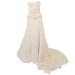 Badgley Mischka Cream Beaded Strapless wedding Gown w/ Train Badgley Mischka Wedding Dress, White Beaded Dress, Strapless Sequin Dress, Corset Style Dresses, White Sequin Dress, Strapless Wedding Gown, Beaded Wedding Gowns, Couture Evening Dress, Badgley Mischka Dress