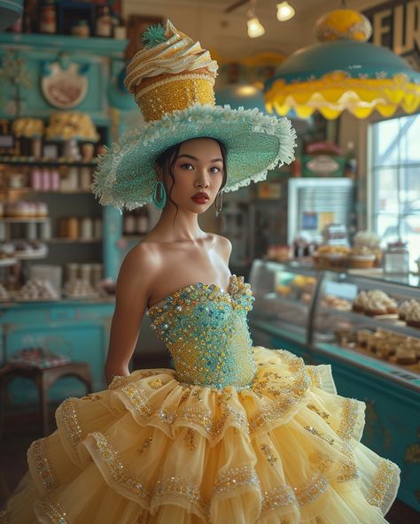 Teal And Yellow Outfit, Ice Cream Dress, Ice Cream Drinks, Cupcake Queen, Yellow And Teal, New Media Art, Yellow Outfit, Fairytale Dress, Dance Performance