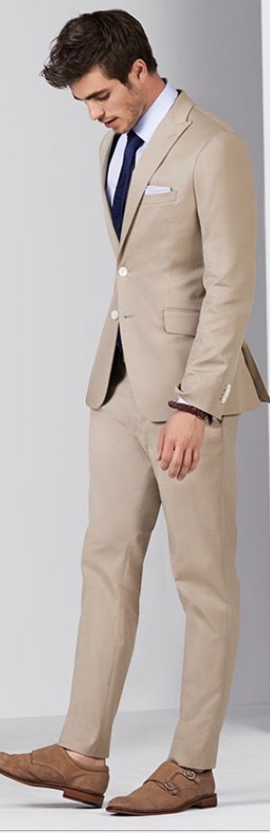 Beige suit, White Dress Shirt, Navy Necktie | Men's Fashion | Menswear | Moda Masculina | Shop at designerclothingfans.com Black Boy Prom Outfits, Boy Prom Outfit, Outfits Coachella, Suits Business, Street Style Spring, Man Blazer, Beige Suits, Trendy Mens Fashion, Mens Suit Jacket