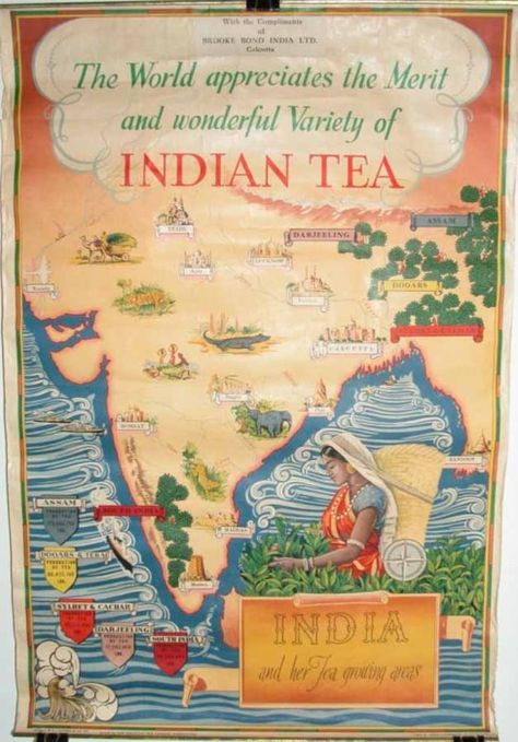 The merit and wonderful variety of Indian Tea Tea Advertisement, Tea Poster, Tea Illustration, Tea History, Indian Tea, Pictorial Maps, India Map, Tea And Books, Vintage India