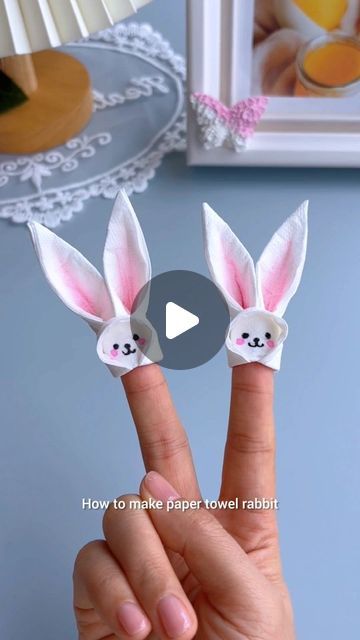 How To Make Rabbit With Paper, Rabbit Paper Craft, Towel Rabbit, Rabbit Craft, Paper Rabbit, Rabbit Paper, Rabbit Diy, Origami Toys, Rabbit Crafts