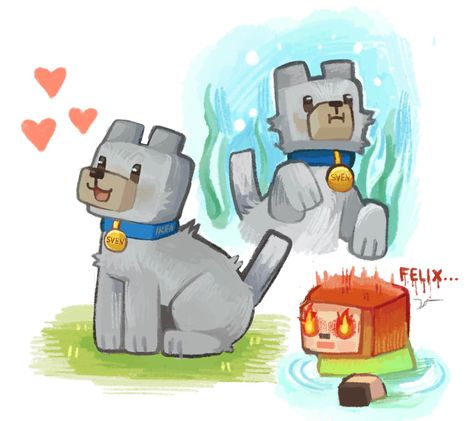 Minecraft Drawings Cute, Minecraft Art Fanart, Pewdiepie Fan Art, Minecraft Wolf, Minecraft Dogs, Felix Kjellberg, Case Minecraft, Minecraft Fanart, Minecraft Drawings