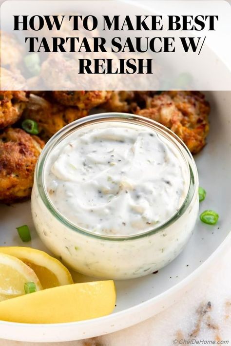 Make homemade best Tartar Sauce with capers and relish. This recipe for creamy tartar sauce couldn't be easier. Mayonnaise, relish, capers and Scallions or Shallot make this the perfect sauce to serve with fish. Tater Sauce Recipe, Sweet Tartar Sauce Recipe, Tartar Sauce With Capers, Best Tartar Sauce, Best Tartar Sauce Recipe, Recipe For Tartar Sauce, Make Tartar Sauce, Tartar Sauce Recipe, Homemade Mayonnaise Recipe