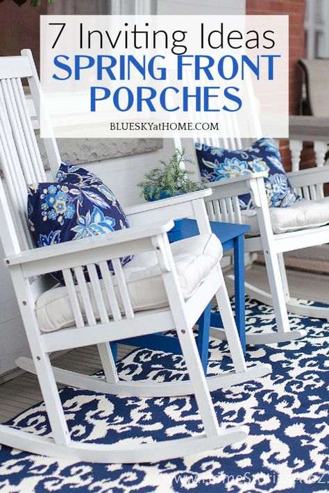 Barndominium Porches, Porch Update, Farmhouse Front Porch Decorating, Front Porch Decorating Ideas, Spring Front Porch, Porch Kits, Spring Porch Decor, Porch Chairs, Porch Decorating Ideas