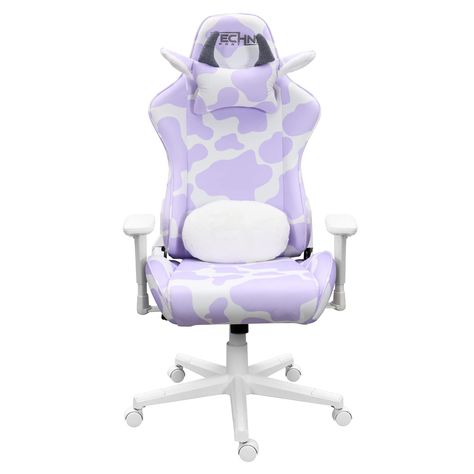 PRICES MAY VARY. Materials: Velvet-like fabric, nylon, steel Finish: Lavender, white High-Quality memory foam seat Lavender Cow headrest pillow with elastic strap: white ears + brown horns Plush double-sided strapless lumbar pillow (Solid white / Lavender White Cow Print) Unit count: 1.0 Tell the other gaming chairs to ''MOO-ve'' out the way because our TS85 Lavender Print Cow Series Gaming Chair is exactly what you need to stand out. It has smooth, velvet-like upholstery, a memory foam seat, a Lavender Print, Gaming Chairs, Mesa Exterior, Gaming Room Setup, Pink Cow, White Cow, A Cow, Room Setup, Neck Pillow