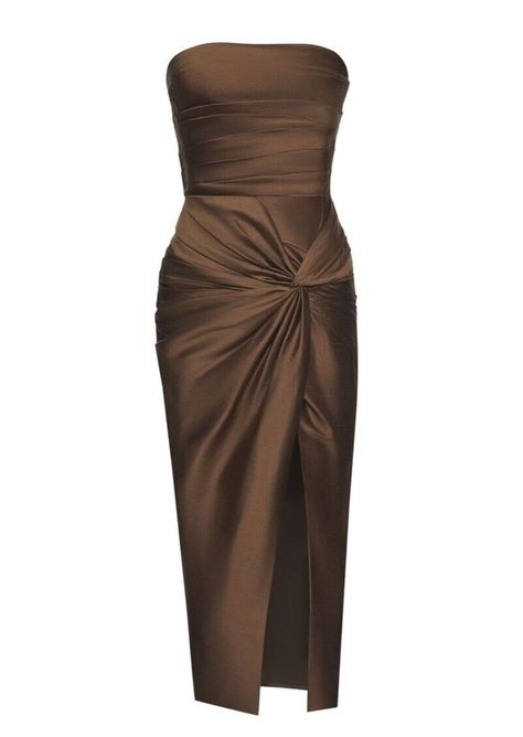 Orange Brown Dress, Brown Dress Formal Classy, Short Dress Patterns Formal, Short Silk Dresses, Drape Dress Pattern, Silk Drape Dress, Desinger Dresses, Brown Evening Dresses, Brown Dresses Formal