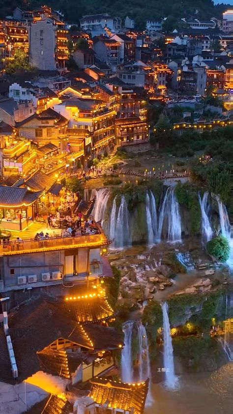 The night scenery in Furong Town, Hunan Province is so beautiful. #nature | Instagram Furong Ancient Town, Furong Town, Chinese Aesthetic, Nature Instagram, Night Scenery, Dream Trip, China Travel, Aesthetic Aesthetic, Travel List