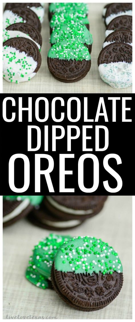 Chocolate Dip Recipe, St Patricks Food, St Patrick Day Snacks, Small Cookies, Cookie Decorating Icing, Green Desserts, St Patrick Day Treats, Chocolate Dipped Oreos, Dipped Oreos