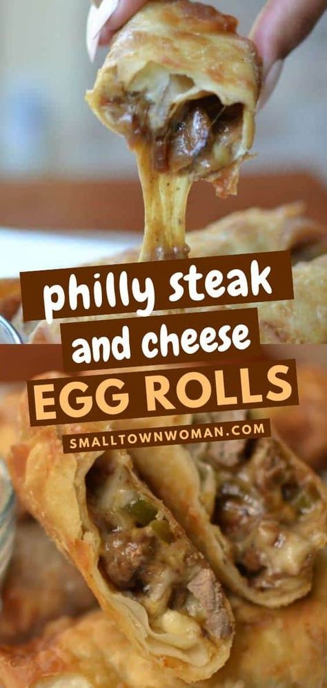 Looking for game day food ideas? This Philly cheesecake wrapped in wontons is perfect for tailgating! Everyone will be begging for this football recipe. With everything you love about Philly steak and cheese, these homemade egg rolls are delicious! Philly Steak And Cheese, Philly Cheesecake, Cheese Egg Rolls, Game Day Food Ideas, Quesadilla Cheese, Philly Cheesesteak Egg Rolls, Steak And Cheese, Steak Rolls, Homemade Egg Rolls